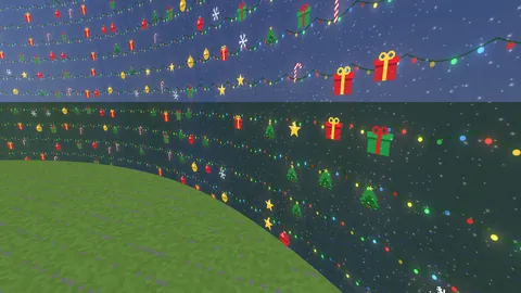 The Christmas look: fairy lights, presents and little trees on a starry night wall