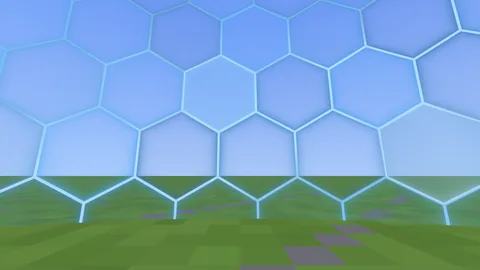 The Force Field look up close: glowing blue hexagons