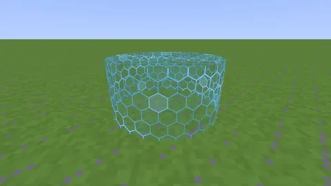 A boxed circle border: a short round hexagon cage with a floor and a ceiling
