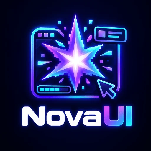 NovaUI logo: a glowing star bursting out of a HUD window